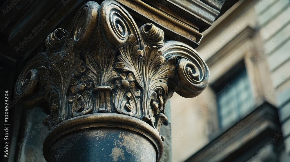 Poster close-up view of a classic architectural column showcasing intricate details and elegant design elem