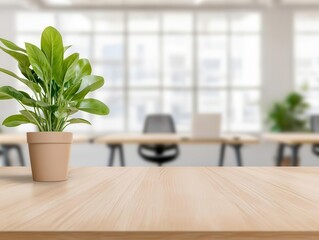 Fototapeta premium Blurred modern office interior with desks and natural light for professional settings