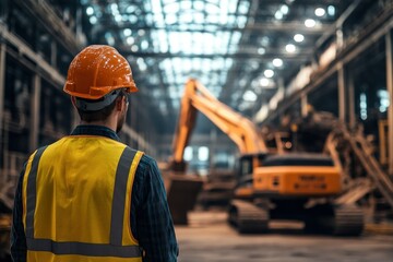 Industrial Worker Observes Heavy Machinery Operations