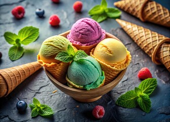 Classic ice cream logo design showcasing delightful textures and vibrant hues, ideal for branding that evokes nostalgia and indulgence in every scoop.