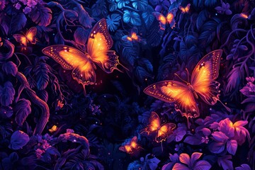 Luminous Butterflies in a Vibrant Tropical Forest
