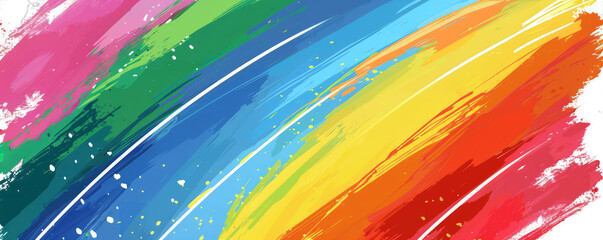 A hand-drawn rainbow with vibrant brush strokes, depicting a colorful weather pattern in abstract style.