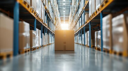 A logistics warehouse with IoT technology tracking inventory and order fulfillment processes