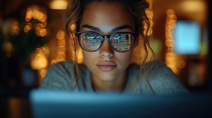 Woman Coding at Night