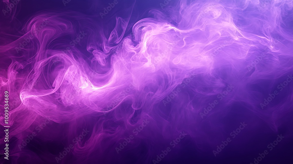 Poster swirling violet smoke creating abstract patterns on dark background