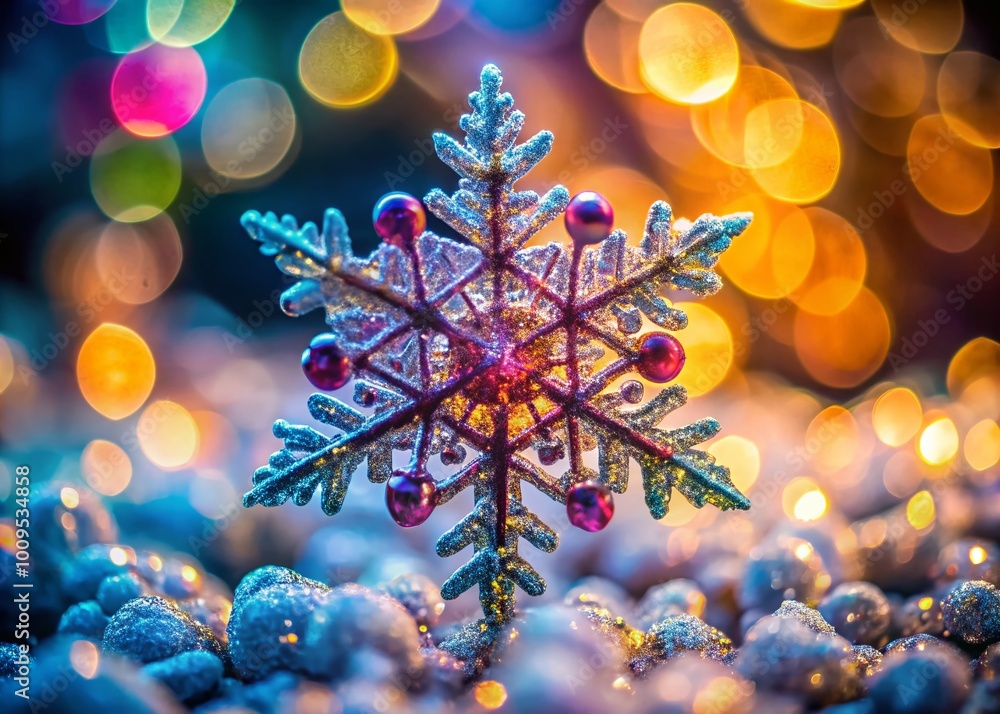 Aufkleber unique snowflake close-up showcasing intricate patterns and details against a soft background blur