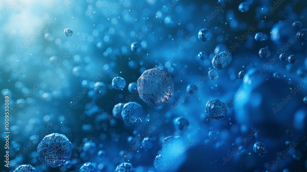 Poster a blue ocean with many small bubbles floating in it