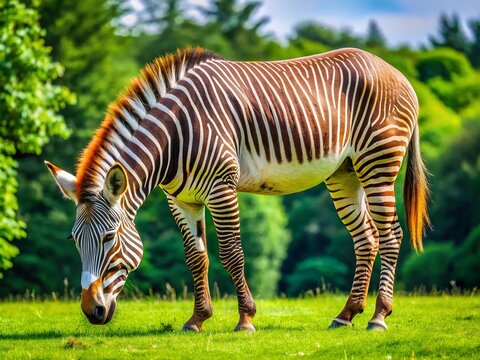 Unique Zebroid Hybrid Animal with Stripes and Spots Grazing in a Natural Outdoor Environment