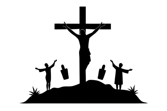 black jesus on cross with people clip art preview