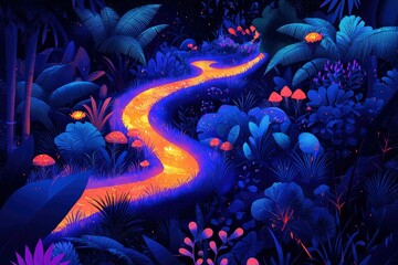 Obraz premium A Glowing Path Through a Dark and Mysterious Forest