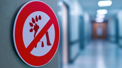 A no-pets sign displayed in a corridor, indicating animals are not allowed.
