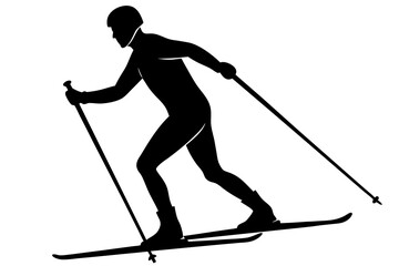 One man skiing | vector silhouette illustration on white background