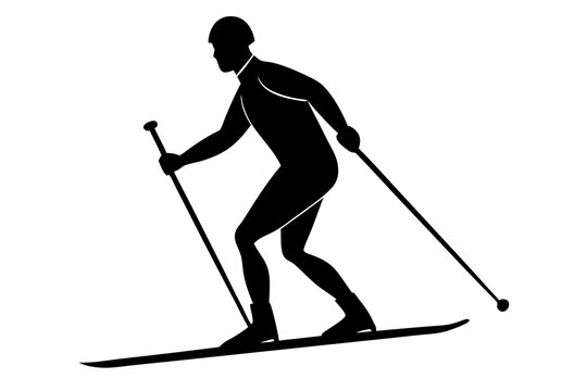 black skier silhouette skiing on white background clip art preview