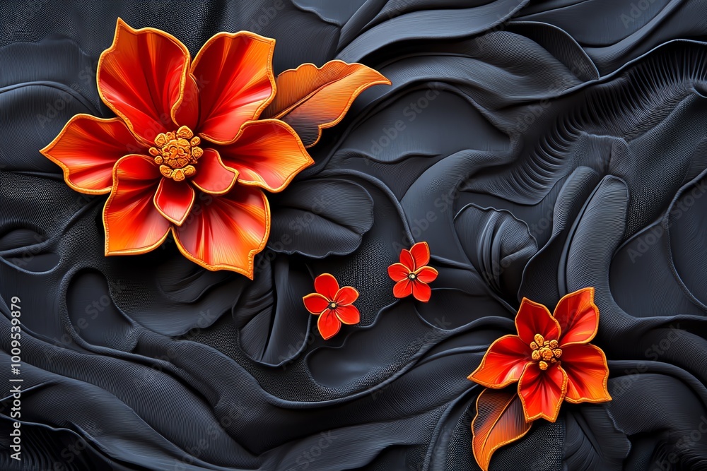 Poster geometric design of thai silk patterns, using abstract shapes and vibrant colors to capture the esse
