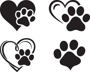 Heart and pet paw vector icon set