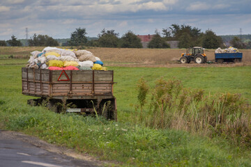 Farm machinery harvesting potatoes on farm field © Bagatela