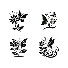 a black and white drawing of flowers and leaves.