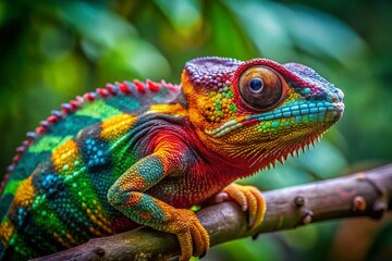 Obraz premium Vibrant American Chameleon Perched on a Branch Displaying Its Colorful Skin in Natural Habitat