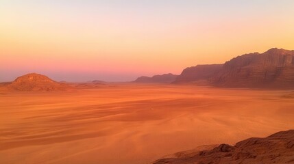 Fototapeta premium A serene desert landscape at sunset, showcasing warm hues and vast open spaces.