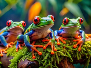 Vibrant and Colorful Frogs in Their Natural Habitat Captured in Stunning Detail and Clarity