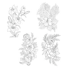 Flora line art coloring  pages for decoration