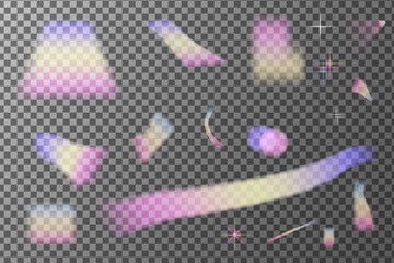 Rainbow Refraction Blurred overlay effect. light prism flare, overlay and refraction on transparent background. Vector Abstract illustration.