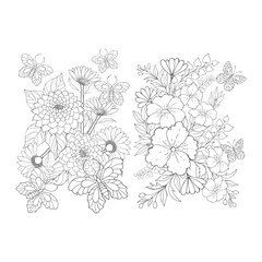 Flora line art coloring  pages for decoration