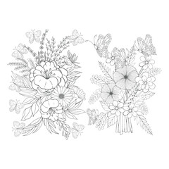 Flora line art coloring  pages for decoration