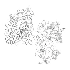 Flora line art coloring  pages for decoration
