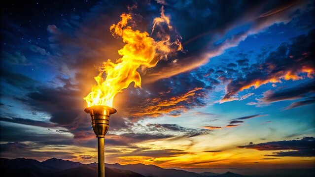 Vibrant Antorcha Flame Illuminating the Night Sky Against a Dark Background in a Dramatic Scene