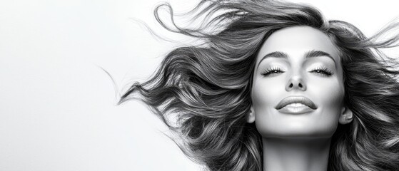 Naklejka premium eyes shut, hair billowing in wind