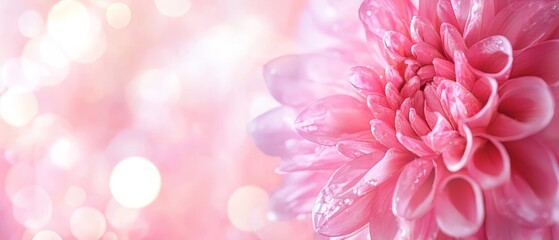  A pink flower in sharp focus against a backdrop of pink and white Background softly blurred by bokeh effect, framed by a gentle haze of diffused light