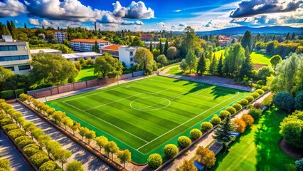 Obraz premium Vibrant Canchas Surrounded by Lush Greenery in a Bright Sunny Day Perfect for Sports Activities
