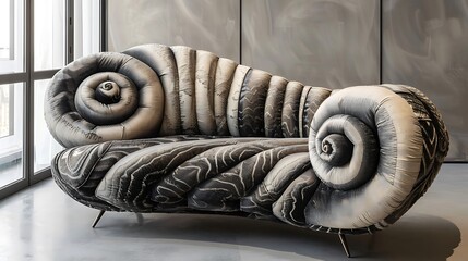 Sofa featuring a unique, spiral pattern 