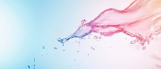 Fototapeta premium A blue-and-pink liquid splashes from a container filled with the same hue against a matching background