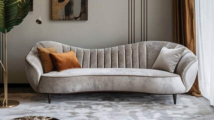 Sofa featuring an elegant, curved back 