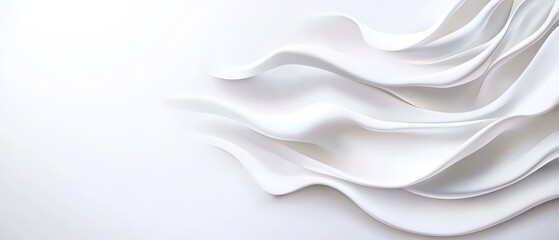 Fototapeta premium Close-up of white fabric with wavy design on edge against white background