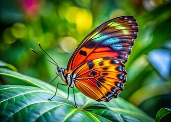 Obraz premium Vibrant Close Up of a Colorful Butterfly Resting on a Leaf in Natural Outdoor Environment