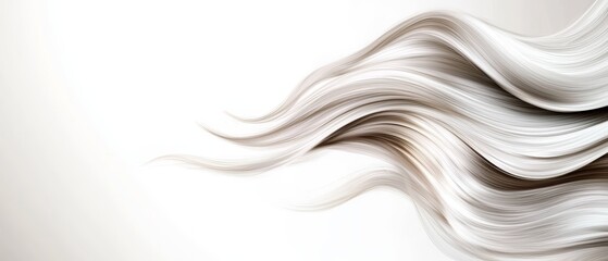  A close-up of wavy white and brown hair with long, flowing waves cascading to one side