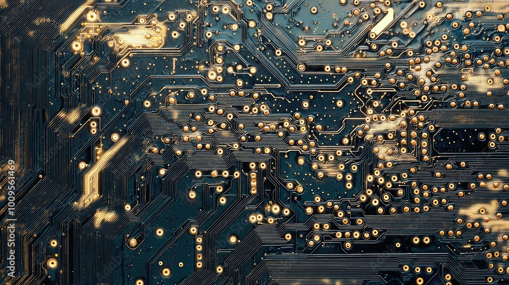 Poster close-up of a circuit board with intricate wiring and connectors