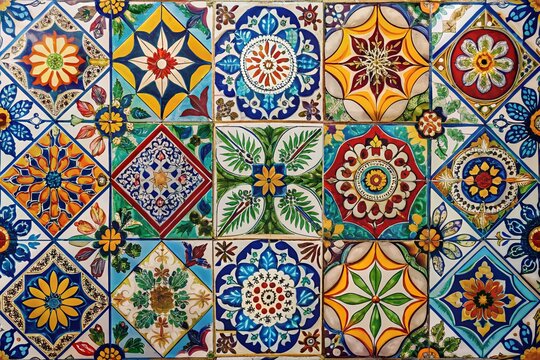 Vibrant Colorful Loseta Tiles Arranged in Geometric Patterns for Interior Design and Decoration