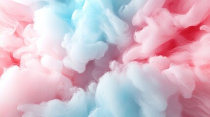 Fototapeta premium This abstract image features fluffy, cotton candy-like clouds blending pastel blue and pink hues, evoking a sense of whimsy and dreamlike tranquility.