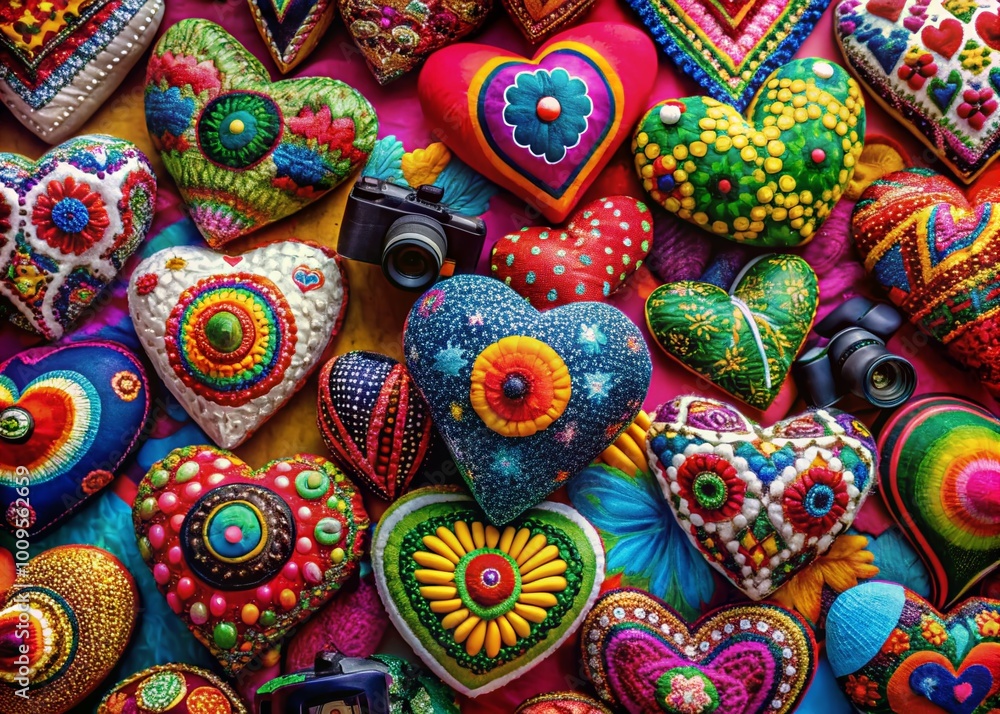 Poster vibrant corazone design featuring heart shapes and colorful patterns for creative projects and artwo