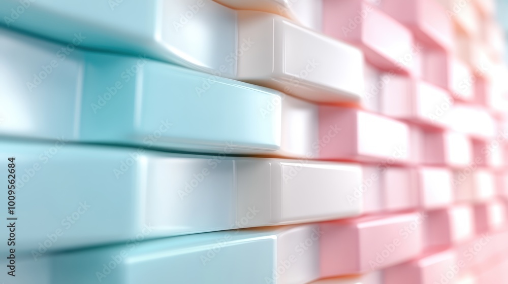 Poster this image features a close-up view of pastel-colored, shiny bricks in a seamless pattern, showcasin