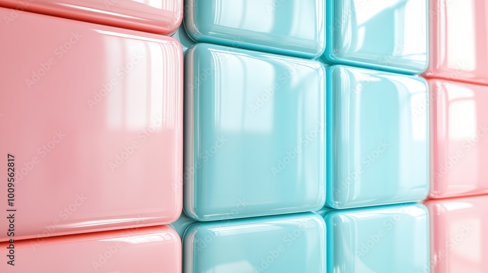 Poster this image features reflective, pastel-colored blocks lined up in a striking pattern. the sleek, glo
