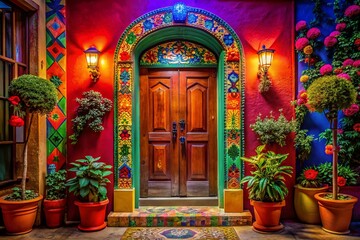 Vibrant Doorway Clip Art with Decorative Elements for Use in Design and Creative Projects