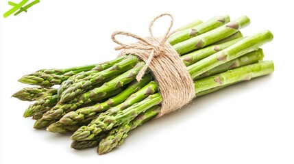   Asparagus bunched, secured with twine at string's end