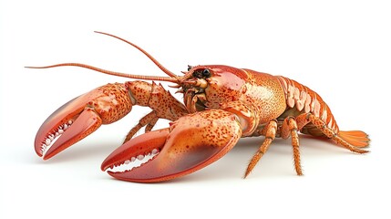 A vibrant lobster showcasing its prominent claws and detailed texture on a clean white background.