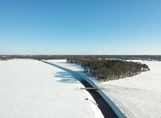 Snow on the meadows, droneshot