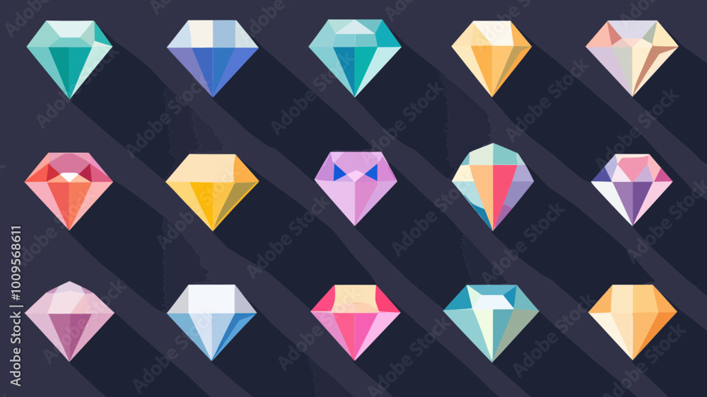 Poster colorful flat ui icon collection of various diamond shapes in modern vector graphic design for web a